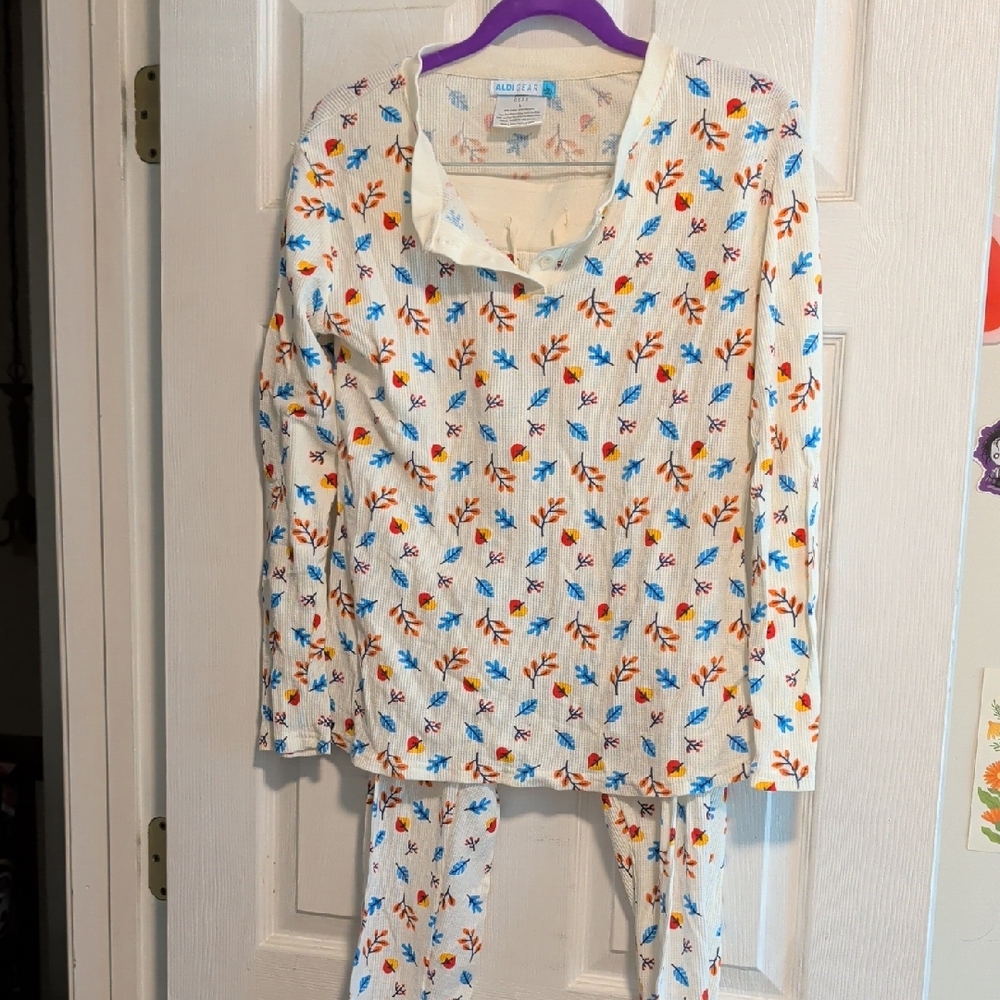 Floral Pajama Set with Blue and Orange Accents